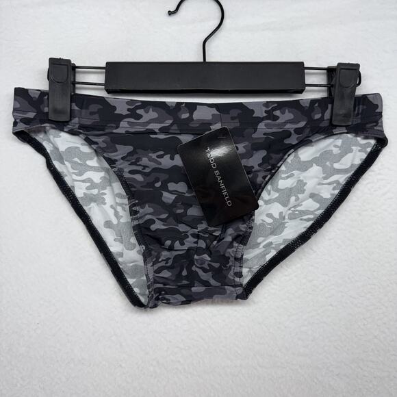 Todd Sanfield Swim Brief Men's Small Gray Black Camo Camouflage Shallow NEW - Picture 1 of 7